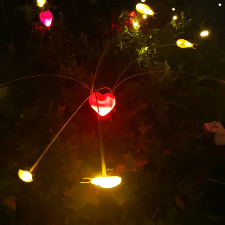 Lámpara Solar de luciérnaga para decoración de césped, luces de jardín de parque, brillantina, bonito Corazón, iluminación de paisaje oscilante