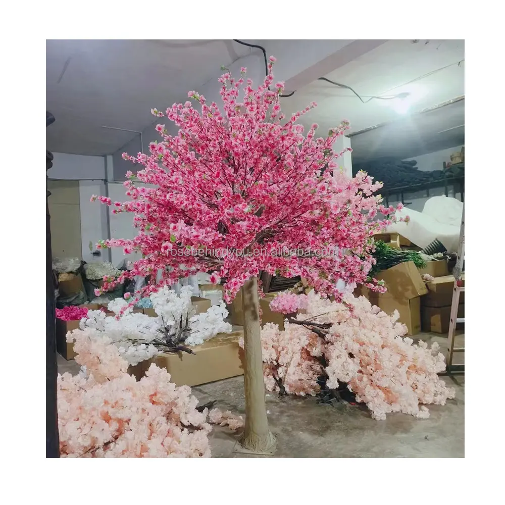 Düğün dekor kapalı fiberglas ağacı yapay şeftali çiçeği çiçek ağacı dekorasyon parti için