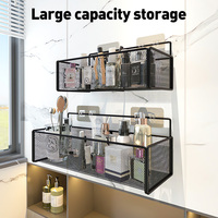 Étagère murale sans perçage pour shampoing, salle de bain et cuisine - Organisateur carré en fer pour bouteilles d'eau et rangement