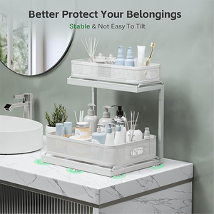 Mesh Height Adjustable Pull Out Dish Under the Bathroom Cabinet Drying <strong>Spice</strong> Sink Storage <strong>Rack</strong> With 2-Tier Slide Out Drawer - Product Image 6