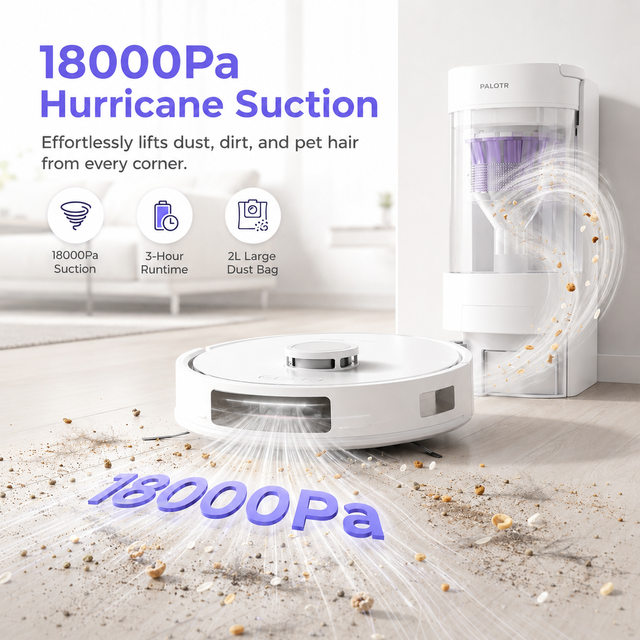 PT40-C800 18000Pa Laser Robot Vacuum Self-Empty Base Smart Mapping Pet Hair Mop Cleaner