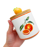 Série Adorable Citron Orange : Contenants de Cuisine en Céramique Personnalisables avec Couvercles en Bois Amovibles et Hermétiques – Durables et Écologiques
