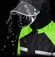 Ensemble imperméable et pantalon de pluie réfléchissant en PVC respirant, style deux pièces, avec capuche amovible pour hommes adultes cyclistes