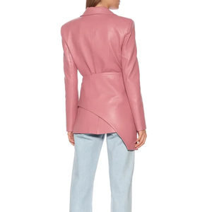 تصنيع مخصص أنيق بلون واحد طويل الأكمام سترة جلدية للنساء رسمية بدلات تحت الركبة مع قمم قصيرة - Product Image 5