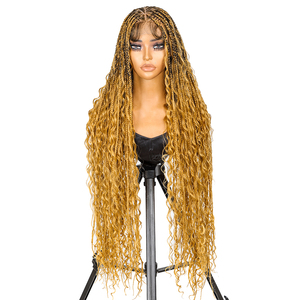 36 Inch #T1B/27/144 Boho Style Full Lace Braided <strong>Wig</strong> with Transparent Lace Glueless Lightweight Synthetic <strong>Wig</strong> for Women - Product Image 2