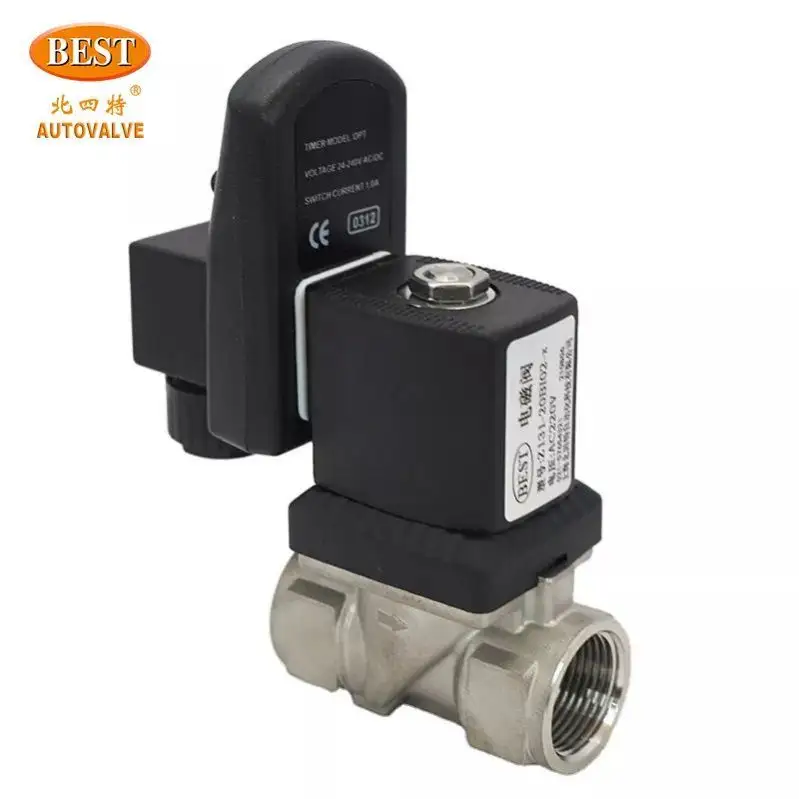 Hot bán Nhà Máy Giá solenoid valve với bộ đếm thời gian cuộn dây Z131-B SS304 2 cách 12V 24V DC 220V AC thường đóng mở solenoid valve