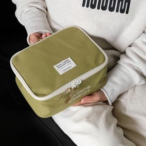 Cubo de embalaje de algodón de gran tamaño marrón, bolsa de viaje de 10 pulgadas, etiqueta de costura, bolsa de cosméticos de algodón puro - Product Image 3