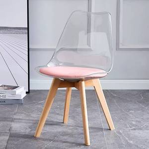 Living Room Transparent Plastic Outdoor Tulip Dinning PC Seat and Back PU Cushion Beech <b>Wood</b> Legs Dining <b>Chair</b> - Product Image 3