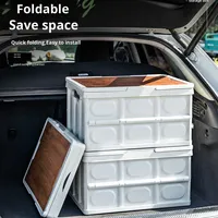Boîte de Rangement Pliante Extérieure Multifonctionnelle avec Couvercle en Bois, Conteneurs de Rangement Pliables en Plastique pour le Camping