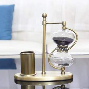 Horloge de sable rotative noire Vintage, 1 pièce, minuterie de sable avec porte-stylo en laiton - Product Image 2