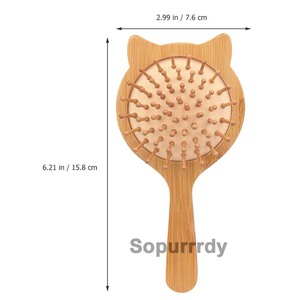 Cepillo para el Cabello de Bambú con Logotipo Personalizado - Masajeador Profesional del Cuero Cabelludo, Peine Desenredante con Mango de Material Natural, Diseño en Forma de Gato - Product Image 2