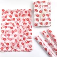 Desain Kertas Pembungkus Kado Valentine yang Dipersonalisasi, Tahan Air, Motif Hati Cinta Bibir Merah