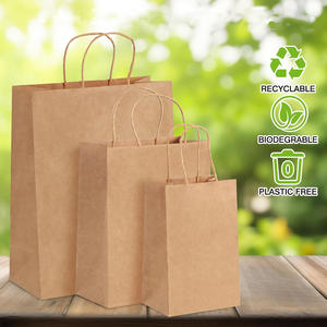Ventes en gros de sacs en papier kraft brun personnalisés avec logo imprimé, bon marché, recyclés, pour emporter des aliments, avec poignées torsadées/plates - Product Image 3