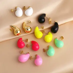 Fashion Colorful Enamel Earrings Stud Gold Ladies Teardrop Necklace And Earrings Jewelry Set