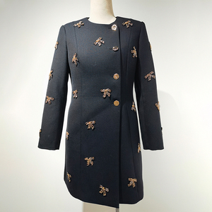Single Button Coat Fashion Wholesale Plus Size Elegant Fall Beaded 3D Embroidery Long Womens Coats