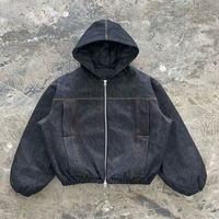 Blouson Bomber Matelassé en Jean Noir pour Homme, Col Montant, Écologique, Coupe-Vent, Style Décontracté Urbain, Personnalisable OEM ODM