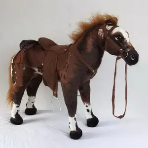 Phong Cách Mới Lớn Plush Horse Nhồi Đứng Cowboy Horse Plush Đồ Chơi Ride On Horse Đồ Chơi