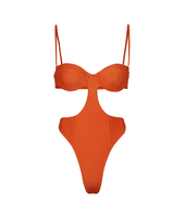 Baju Renang Bikini Thong Plus Size Wanita Dewasa Warna Oranye Berpadding, Berlubang, Bernapas, Buatan Tangan, Layanan OEM