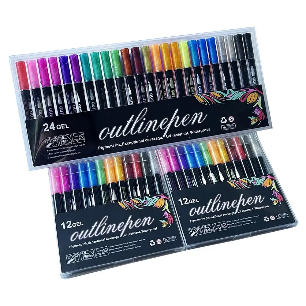 Художественных ремесел мульти цвет двойная линия МЕТАЛЛИК контур маркер с блестками комплект