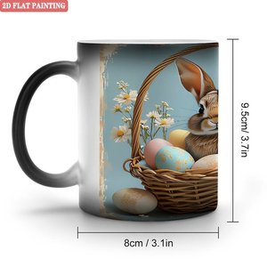 Mug magique 11oz en céramique noire givrée, changement de couleur activé par la chaleur, motif panier de Pâques avec lapin - Product Image 1