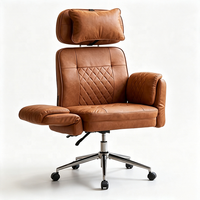 Chaise de bureau ergonomique en cuir marron à dossier haut, avec accoudoirs pivotants, idéale pour le maquillage à domicile, pour grandes tailles et personnes corpulentes