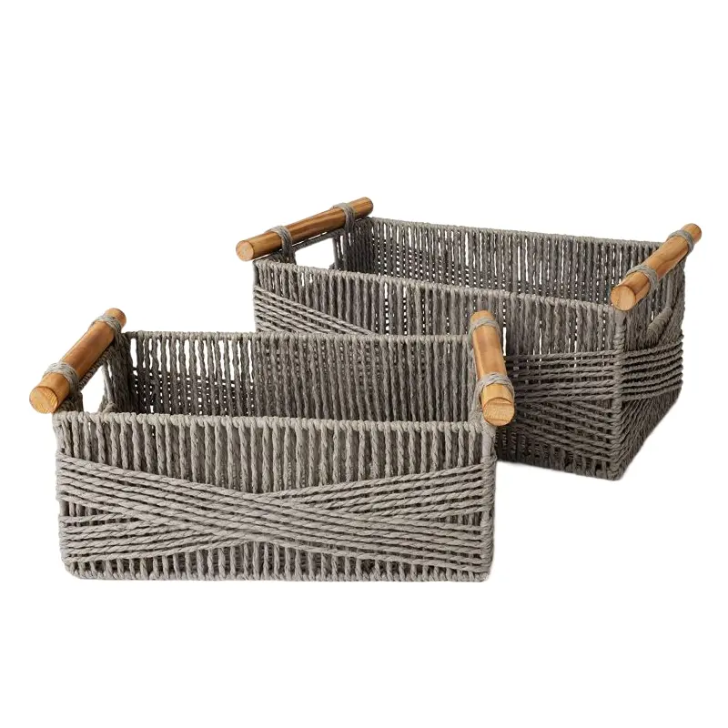 Cor branca Handmade papel corda material Woven Storage Box Basket com Sundry banho cosméticos toalha titular