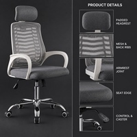 Chaise de bureau en maille à cadre blanc avec appui-tête, chaise de travail pivotante moderne pour l'école, le studio de design, le bureau à domicile et la réception