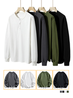 Herentrui met lange mouwen, henley-hals, effen kleur, katoen, casual, regular fit, ademend, gebreid, wit, zwart, grijs, groen