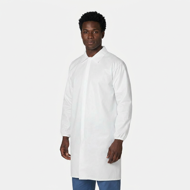 Disposable Microporous Non Woven Lab Coat Breathable Protective Laboratory Coat for Hospital Industry