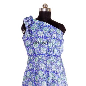 เดรสมิดิเปิดไหล่ข้างเดียวสไตล์เกาหลีพิมพ์ลายดอกไม้แขนยาวผ้าฝ้ายเซ็กซี่เอวสูงเป็นมิตรกับสิ่งแวดล้อมชุดเดรสลำลองสง่างามฤดูร้อน - Product Image 2