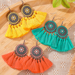 Bohemian Tassel <b>Drop</b> Earrings For Women Alloy Vintage Style Party Jewelry White Blue Orange - Product Image 2