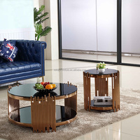 Table basse ronde en vente chaude, plateau en verre trempé noir, pieds en acier inoxydable, table centrale, table d'appoint unique pour le bureau ou le salon
