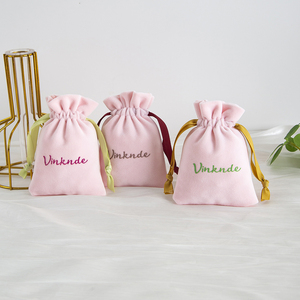 Bolsa de terciopelo rosa bebé de 9x12 cm con cinta de grosgrain, bolsa de terciopelo suave con cordón para joyería, bolsa de gamuza para boda, cumpleaños, cosméticos - Product Image 5
