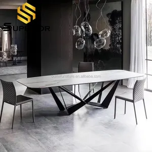 Hot selling restaurant furniture 8 seater marble dining table set 120x 220 cm
