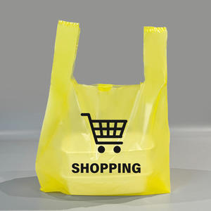 Sacs en plastique personnalisés en gros avec logo, réutilisables, portables, grande capacité de charge, type T-shirt, pour l'épicerie et l'emballage à emporter - Product Image 1