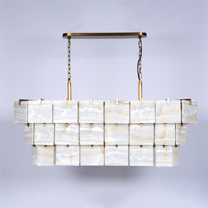 Luxury Natural Jade & Marble Panel Chandelier, Indoor <b>Lighting</b> for Hotel Lobbies, Villas, Living Rooms and <b>Dining</b> Rooms - Product Image 1