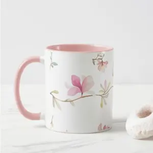 Caneca de cerâmica estampada por atacado, logotipo personalizado europeu, com estampa de flor, para chá, café, canecas de cerâmica, para presente