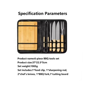 Accesorios de Barbacoa Premium para Acampar al Aire Libre, Juego de Utensilios de Cocina de 6 Piezas de Acero Inoxidable con Tabla de Cortar de Madera - Product Image 2