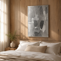 FLOLENCO Peinture murale décorative abstraite monochrome moderne, cadre en métal argenté, toile texturée pour maison minimaliste