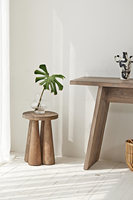 Table basse classique en bois d'orme recyclé, table basse ronde en bois pour salon