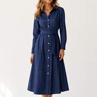 Robe longue décontractée pour femme à col rabattu et manches longues, coupe régulière, grandes tailles, écologique et respirante, automne/hiver 2026