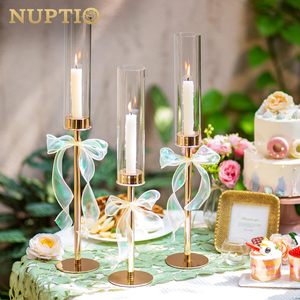 Nouveau <span class=keywords><strong>Chandelier</strong></span> Cylindrique <span class=keywords><strong>Noir</strong></span> et Or Antique pour Bougies Coniques, en Verre Hurricane, pour Mariage et Ambiance Romantique - Product Image 6