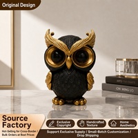 Sculpture d'hibou en résine noire et dorée, figurine d'animal moderne à grands yeux pour étagère, bureau, salon et décoration de maison