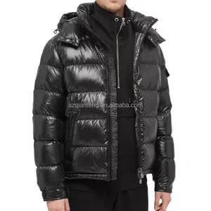 Оптовая продажа, Высококачественная Мужская куртка AQTQ на белом утином пуху, Толстая теплая блестящая черная зимняя куртка с капюшоном