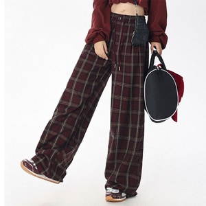 Pantalon large pour femme d'automne, pantalon décontracté à jambes droites, taille haute, à carreaux, mode, loisirs, treillis pour femme - Product Image 2