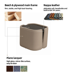 Tavolino Laterale di Lusso Moderno, Tavolino di Alta Qualità con Vera Pelle, Finitura Laccata Lucida per Salotti, Ville - Product Image 6