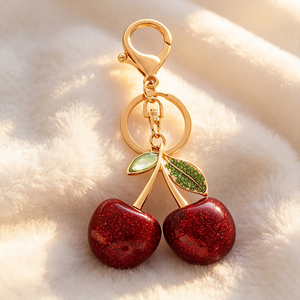 High-End Sparkling <b>Red</b> Cherry Crystal Keyring <b>Glitter</b> Pendant Metal Lobster Clasp Keychain For Handbag Decor - Product Image 3