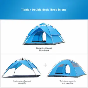 Tenda da <span class=keywords><strong>Campeggio</strong></span> Istantanea Pop-Up a Doppio Strato <span class=keywords><strong>per</strong></span> Esterni, Una Camera da Letto, Quattro Stagioni, 3-4 Persone, Impermeabile, Protezione UV30+, Rivestimento Argentato, Montaggio Rapido - Product Image 3
