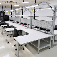 Banc de travail ESD réglable en hauteur avec éclairage antistatique et rangement pour l'assemblage électrique et l'approvisionnement en usine d'ingénierie