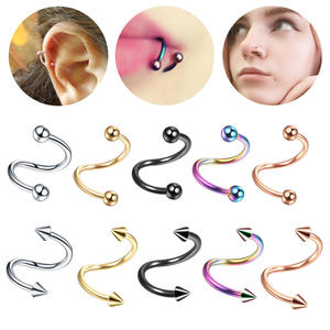 Bola de torsión en <span class=keywords><strong>espiral</strong></span> para <span class=keywords><strong>Tragus</strong></span>, Piercing en forma de S para labio y nariz, cono giratorio, arcoíris, hélice de cartílago, joyería para el cuerpo - Product Image 2